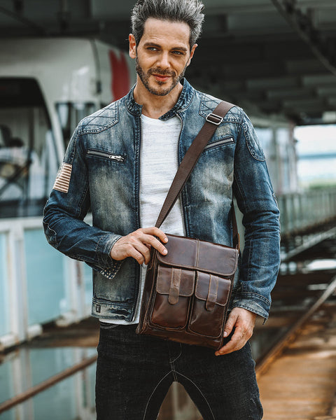 Leather Man Purse/ Mini Messenger Bag - Geneve [Coffee Brown] – Alexandre  León
