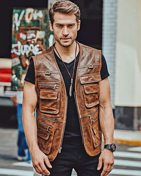 Leather Vest - Gregoriano [Brown]