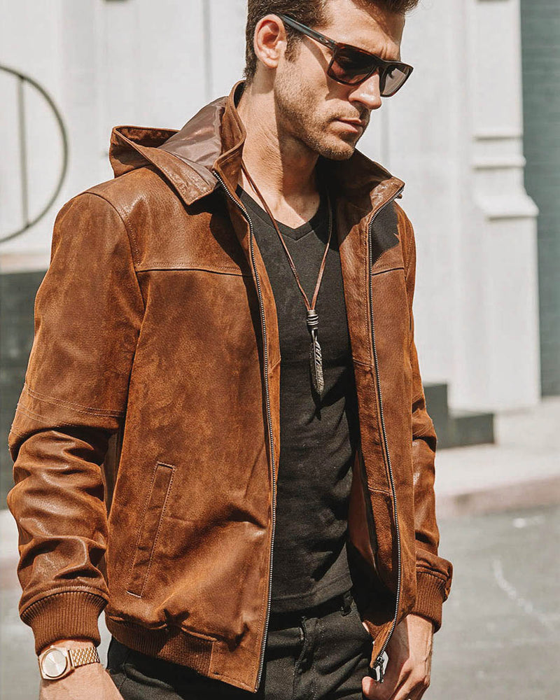 Hooded Leather Jacket - Anselmo [Brown] - Alexandre León