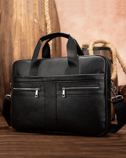 Leather Briefcase/ Laptop Bag - Hans - Alexandre León | black