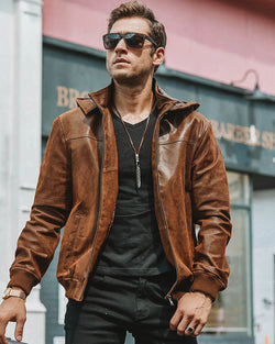 Hooded Leather Jacket - Anselmo [Brown] - Alexandre León
