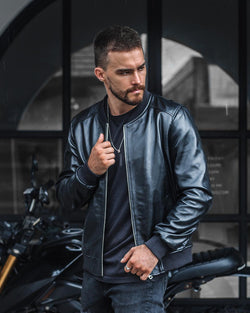 Tacked Vegan Leather Bomber Jacket - Black | Manière De Voir
