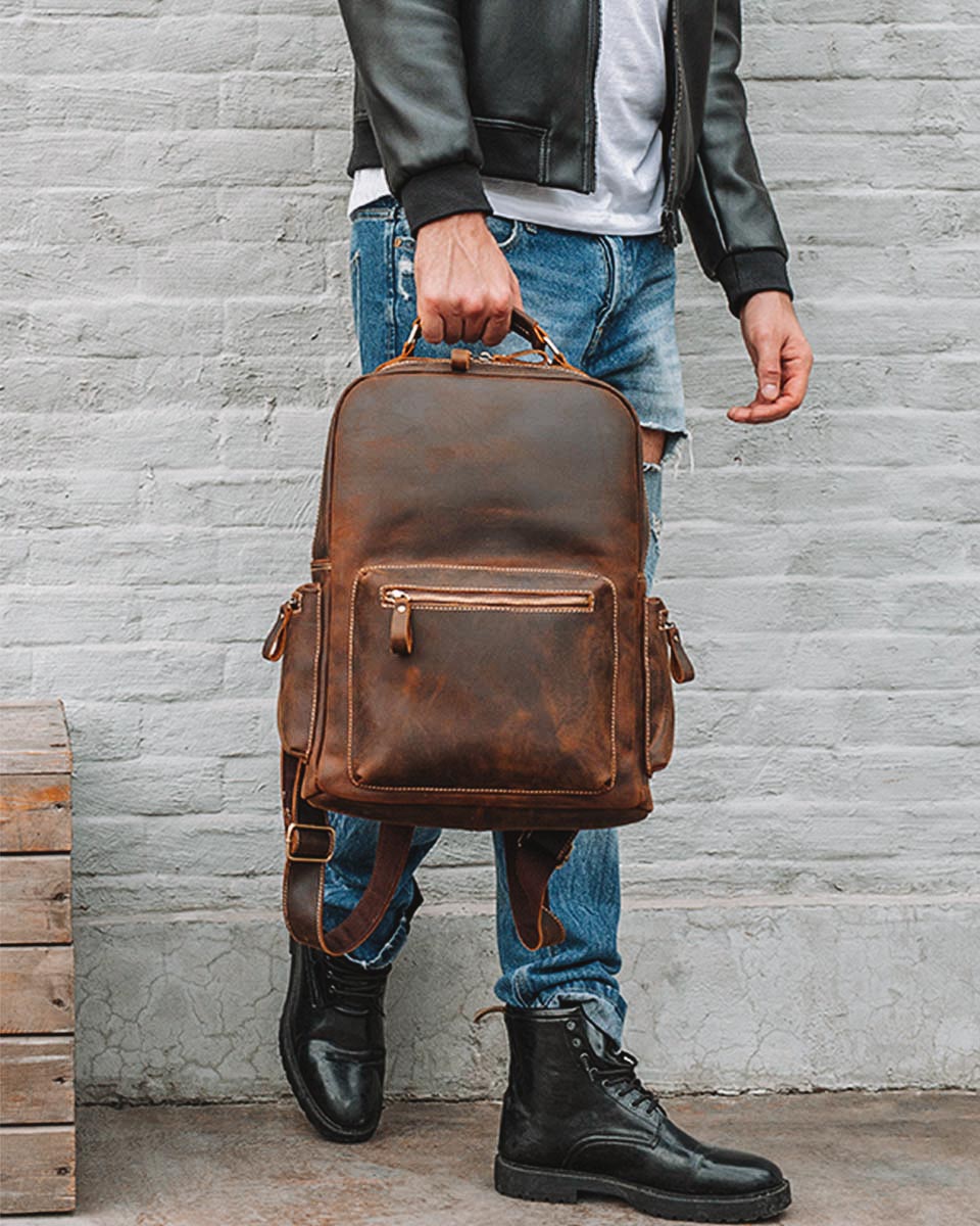 Leather BACKPACK - Wonen’s ASHWOOD GENUINE LEATHER 3 COMPARTIMENTS Brown  Medium