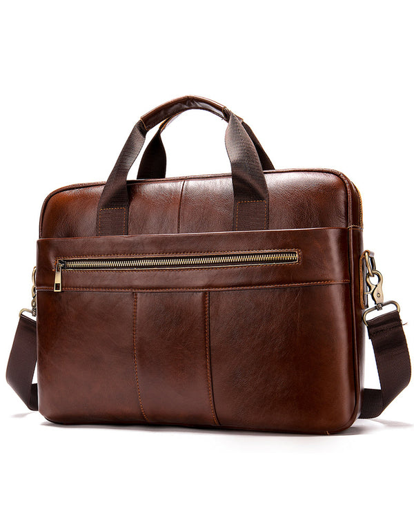 Leather Briefcase/ Laptop Bag - Hugo [Coffee Brown] - Alexandre León