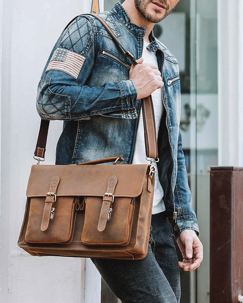 Leather Briefcase/ Laptop Bag - Rolondo [Brown] - Alexandre León