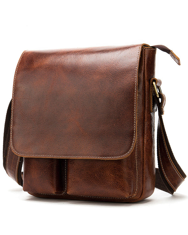 Leather Man Purse/ Mini Messenger Bag - Roy [Coffee Brown] - Alexandre León