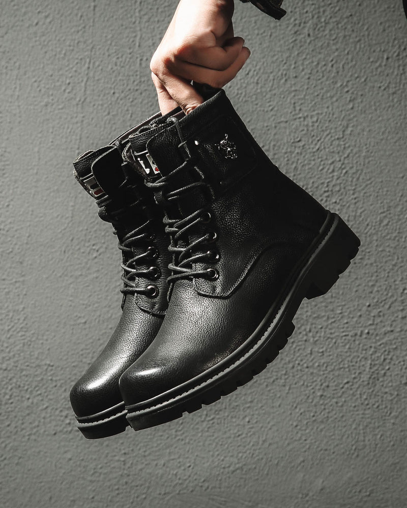 Leather Lace Up Work Boots - Eli [Black] - Alexandre León