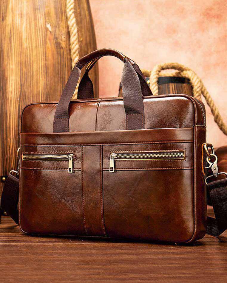 Leather Briefcase/ Laptop Bag - Hans - Alexandre León | brown