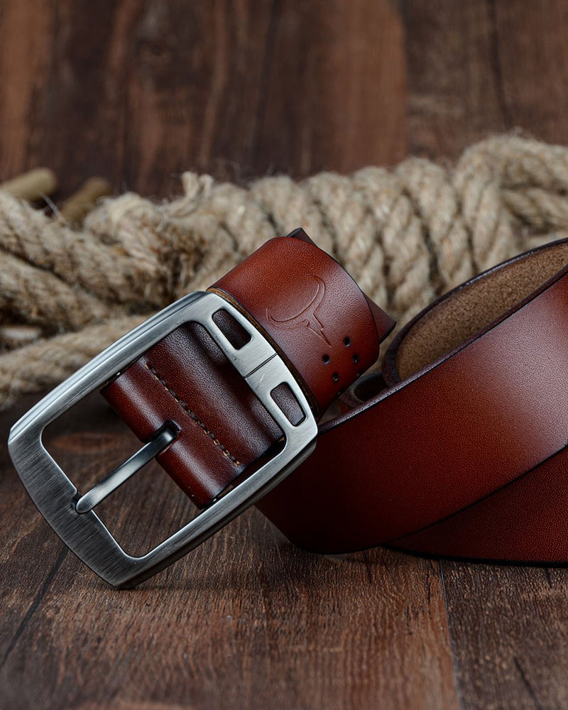 mens-Leather Belt - Basile - Alexandre León | brown