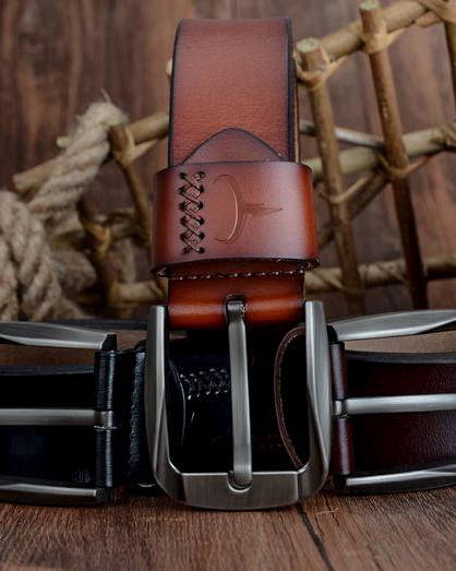 mens-Leather Belt - Côme - Alexandre León | brown