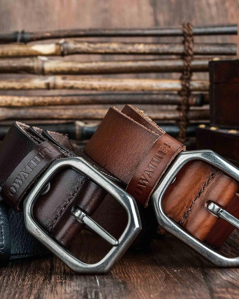 mens-Leather Belt - Leonard - Alexandre León | brown