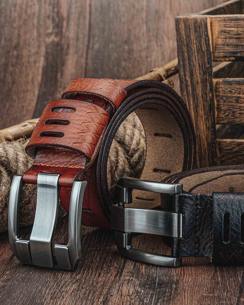 mens-Leather Belt - Naël - Alexandre León | brown