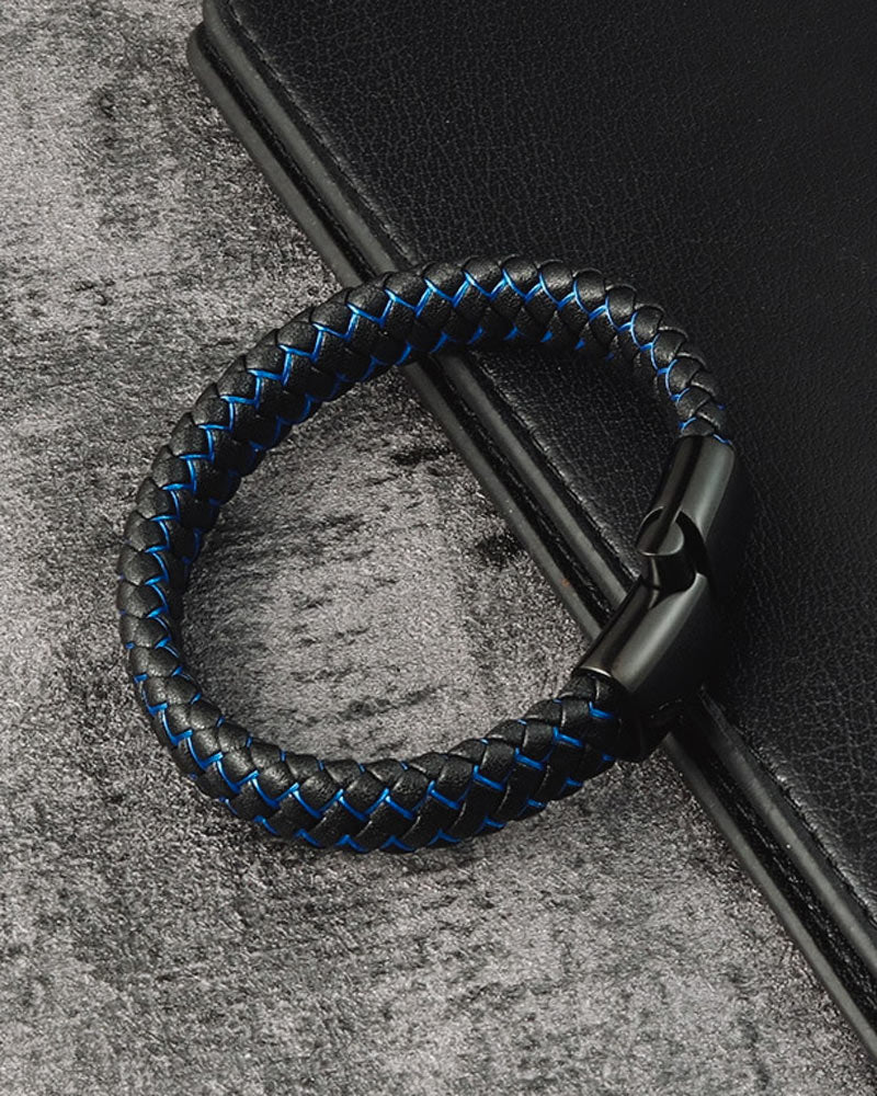 mens-Leather Bracelets - Bradley - Alexandre León | blue