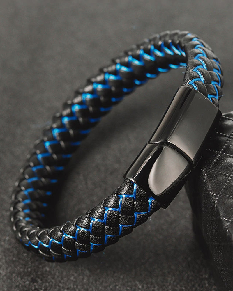 mens-Leather Bracelets - Bradley - Alexandre León | blue