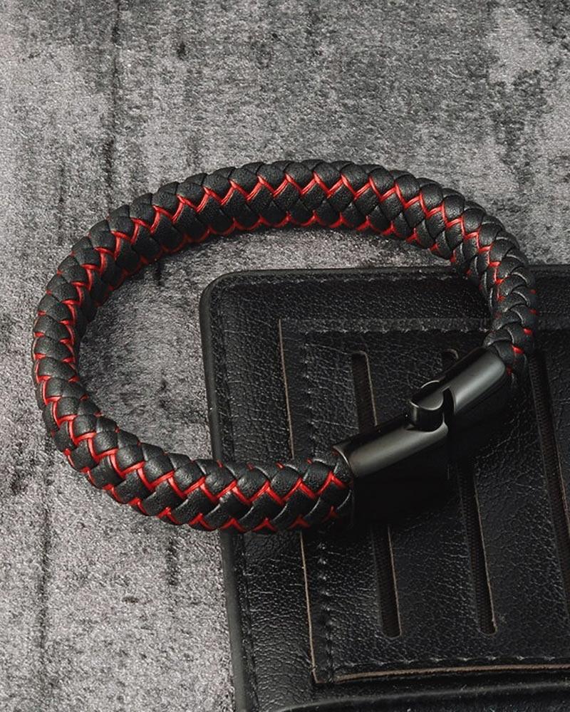 mens-Leather Bracelets - Bradley - Alexandre León | red