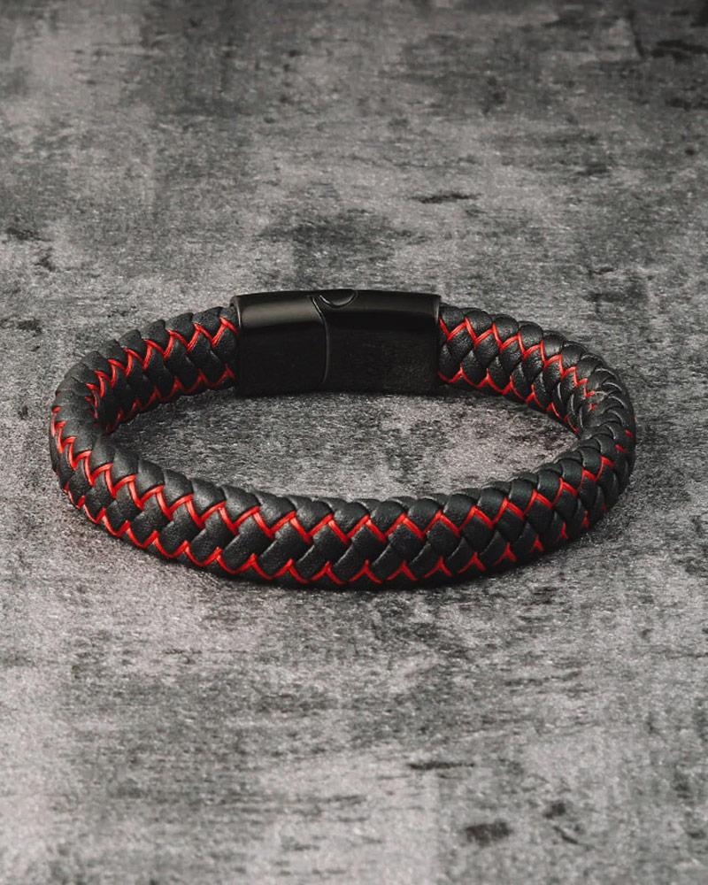 mens-Leather Bracelets - Bradley - Alexandre León | red