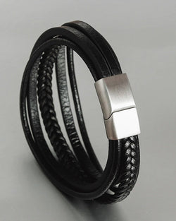 mens-Leather Bracelets - Brandon - Alexandre León | black