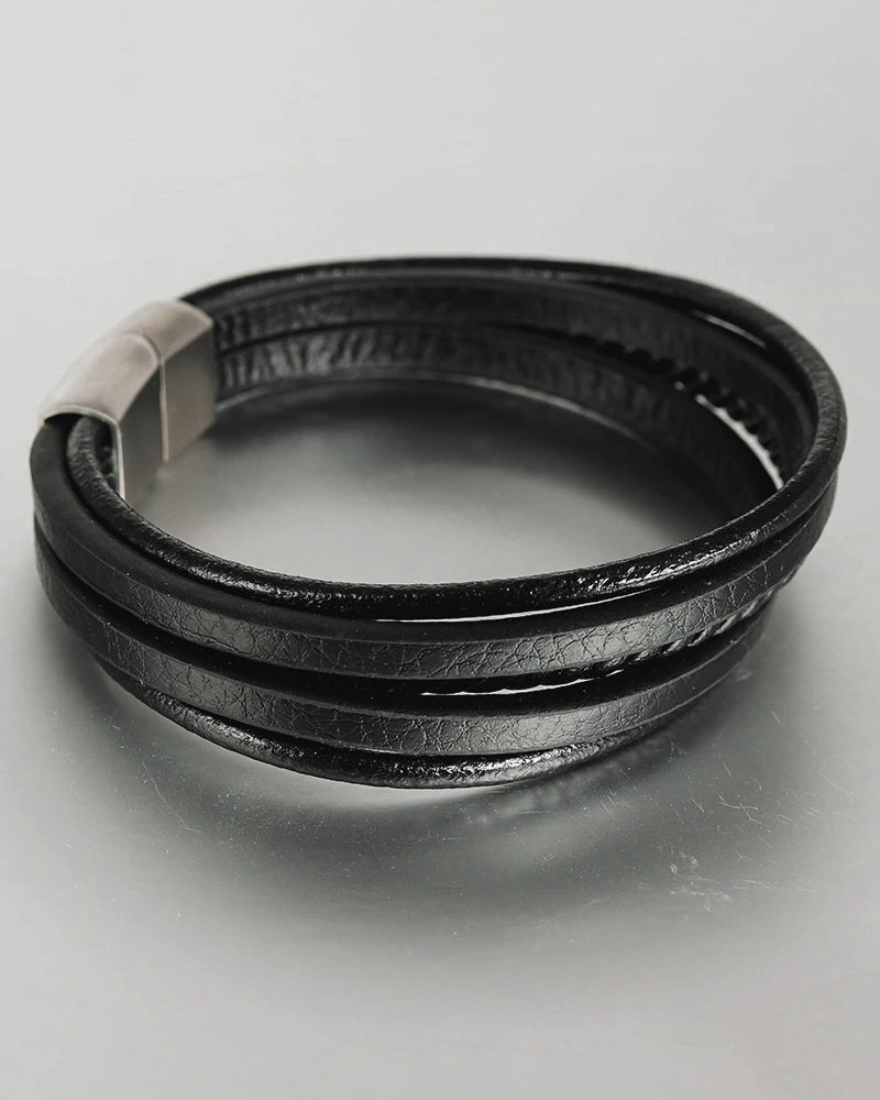 mens-Leather Bracelets - Brandon - Alexandre León | black