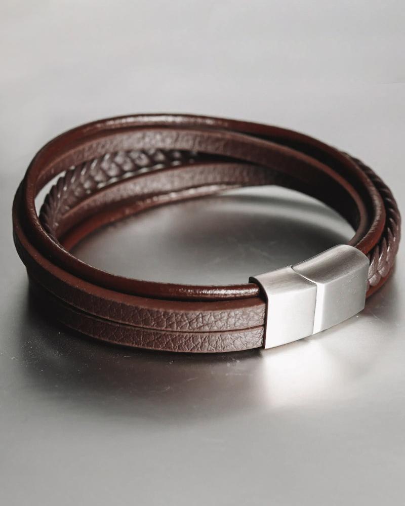 mens-Leather Bracelets - Brandon - Alexandre León | coffee-brown