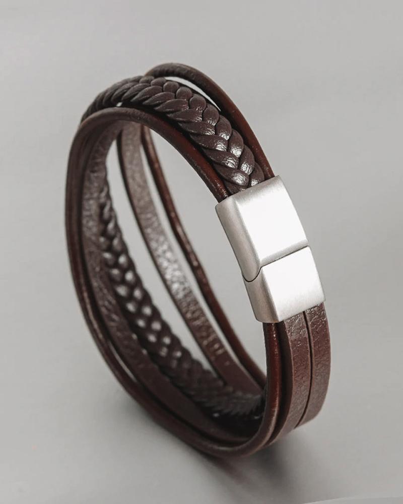mens-Leather Bracelets - Brandon - Alexandre León | coffee-brown