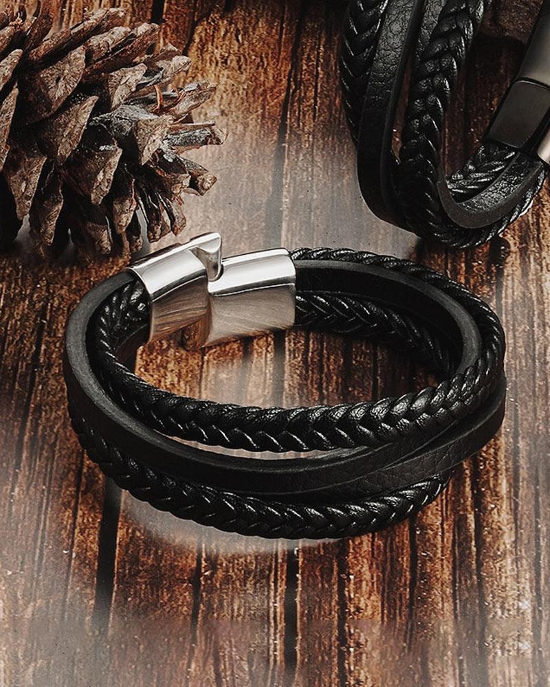 mens-Leather Bracelets - Bryan - Alexandre León | silver