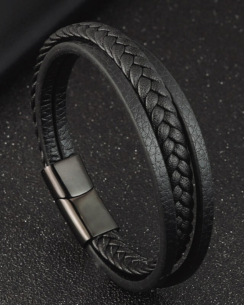 mens-Leather Bracelets - Justin - Alexandre León | black