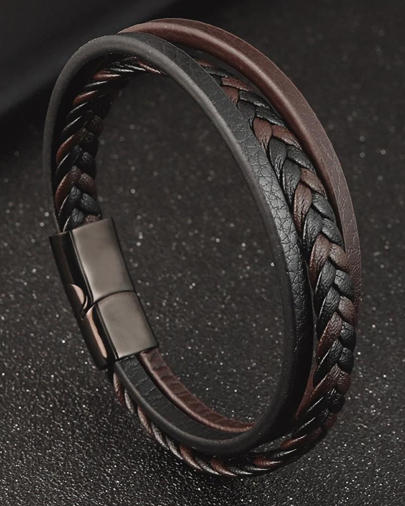 mens-Leather Bracelets - Justin - Alexandre León | coffee-brown