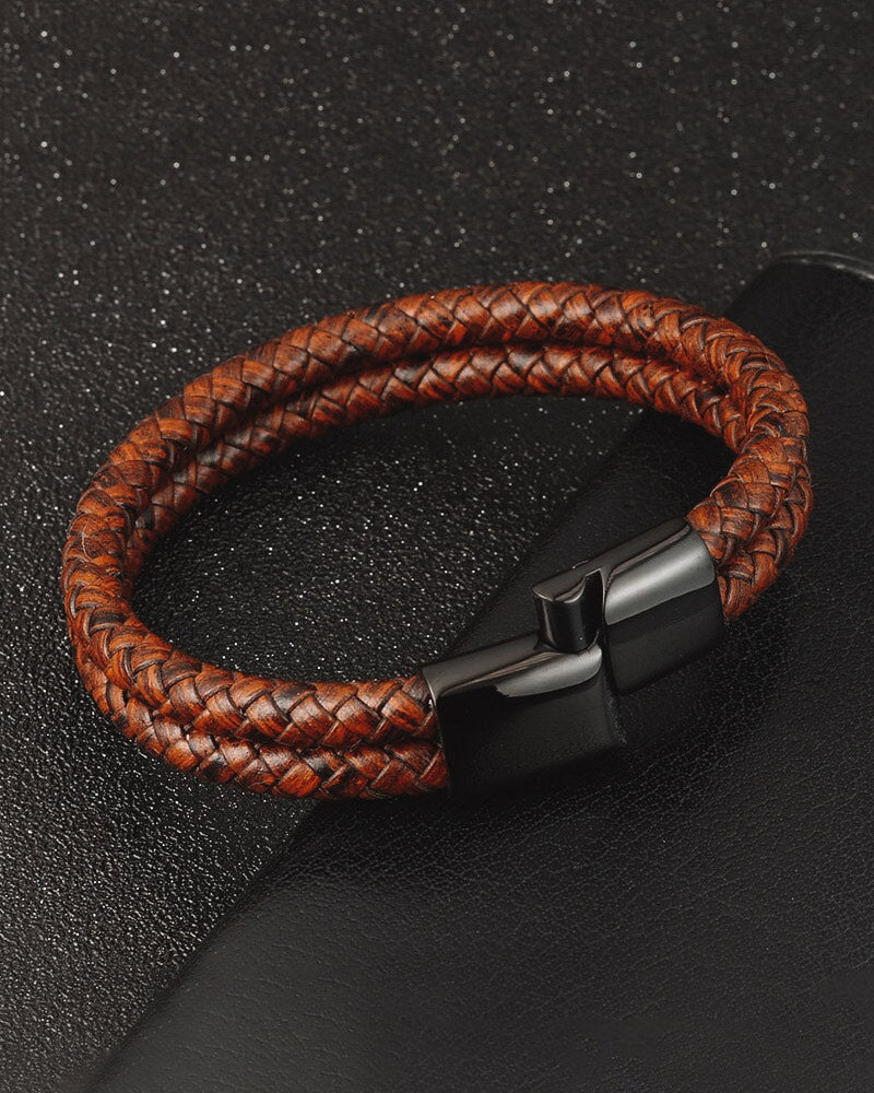 mens-Leather Bracelets - Nathan - Alexandre León | brown