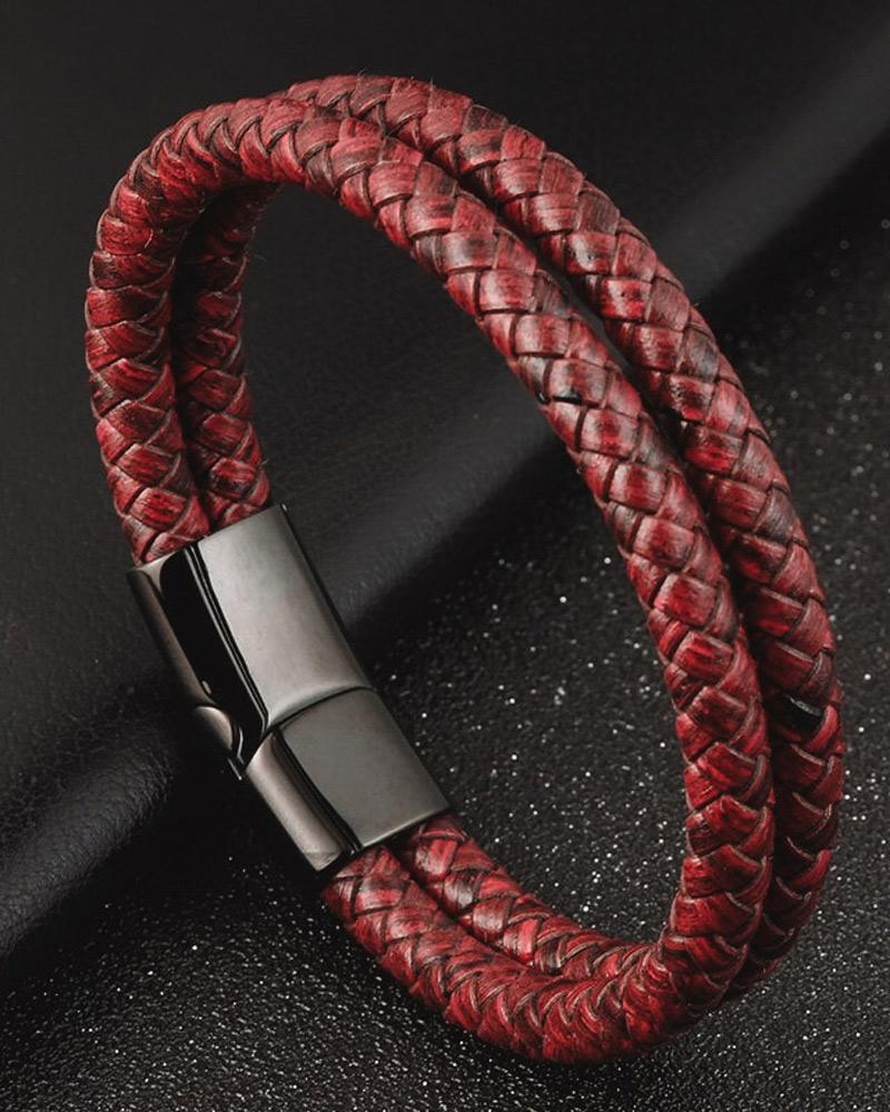 mens-Leather Bracelets - Nathan - Alexandre León | red