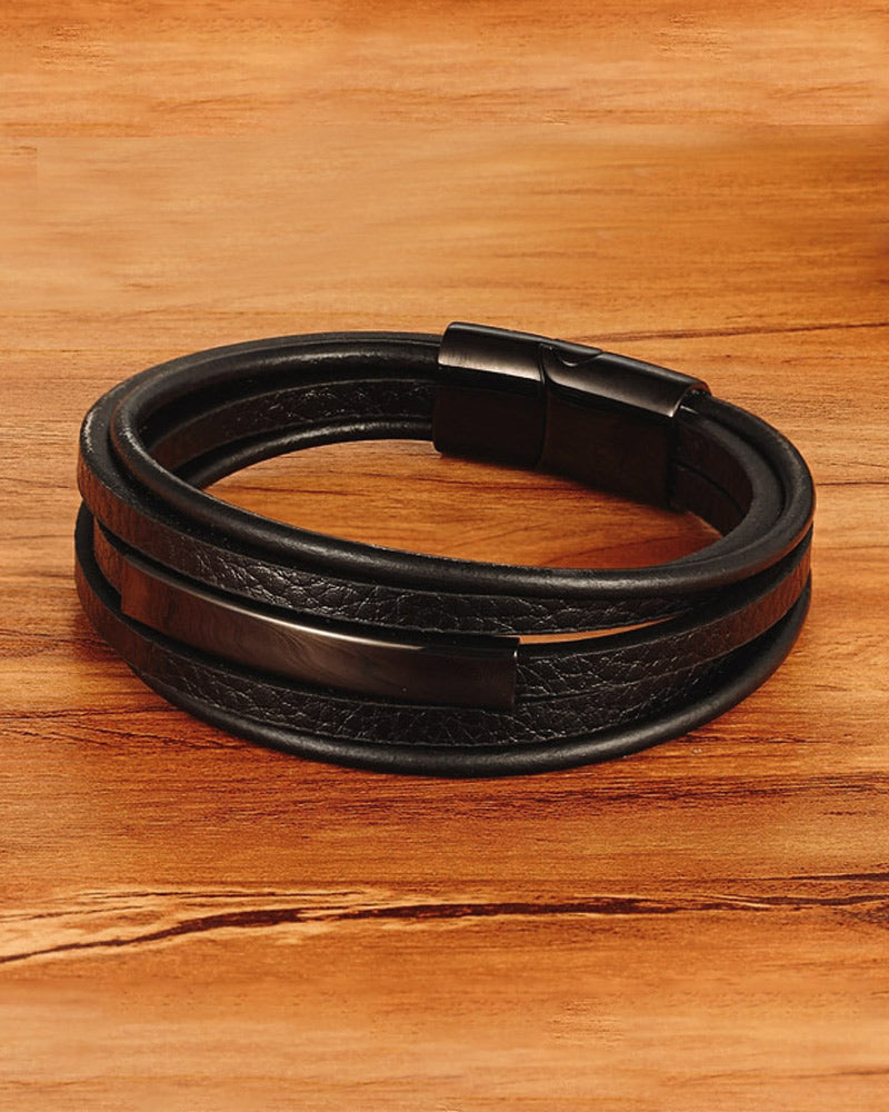 mens-Leather Bracelets - Tyler - Alexandre León | black
