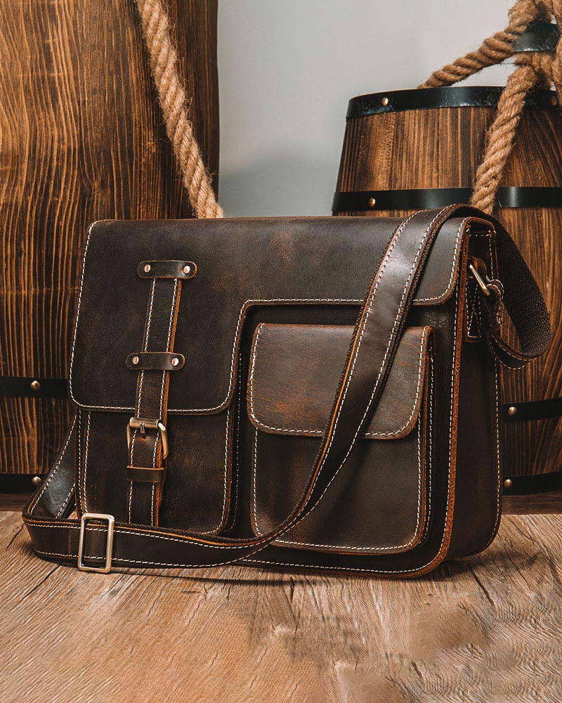 Leather Briefcase/ Laptop Bag - Angel - Alexandre Leon | coffee-brown