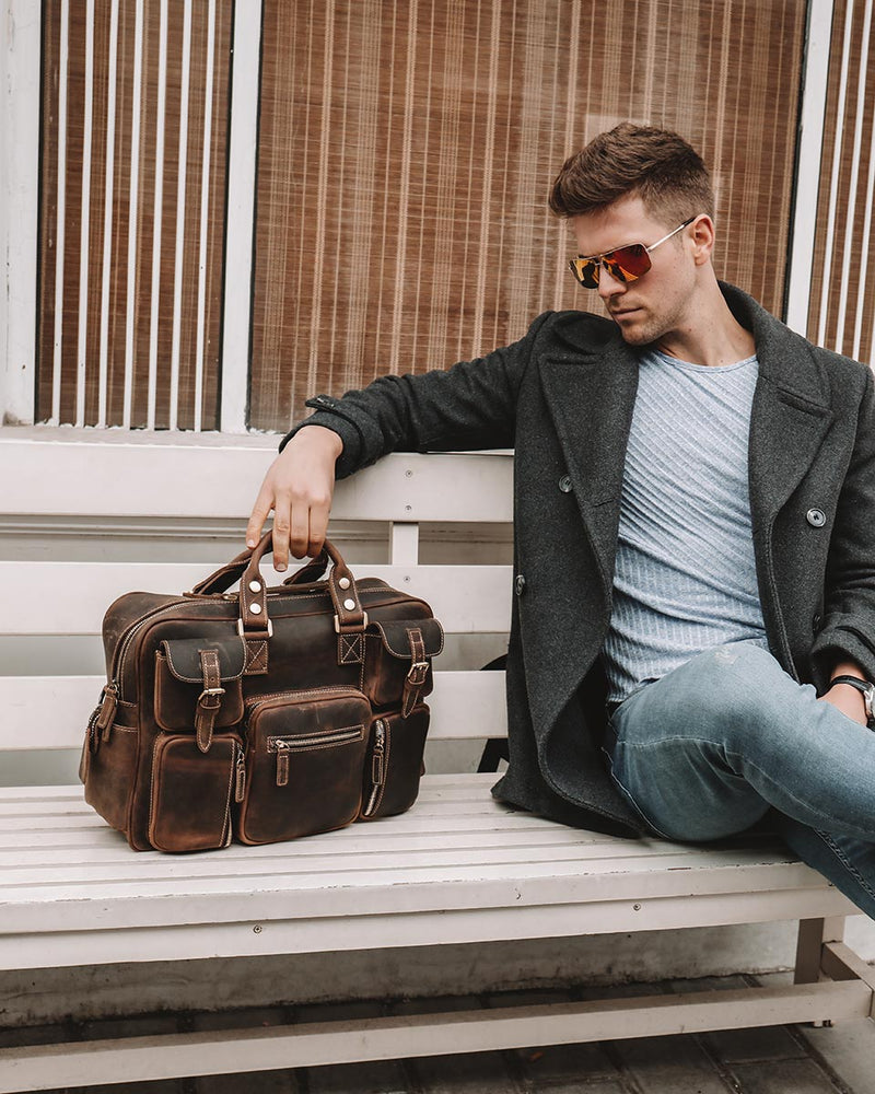Leather Briefcase/ Laptop Bag - Chase - Alexandre Leon | coffee-brown