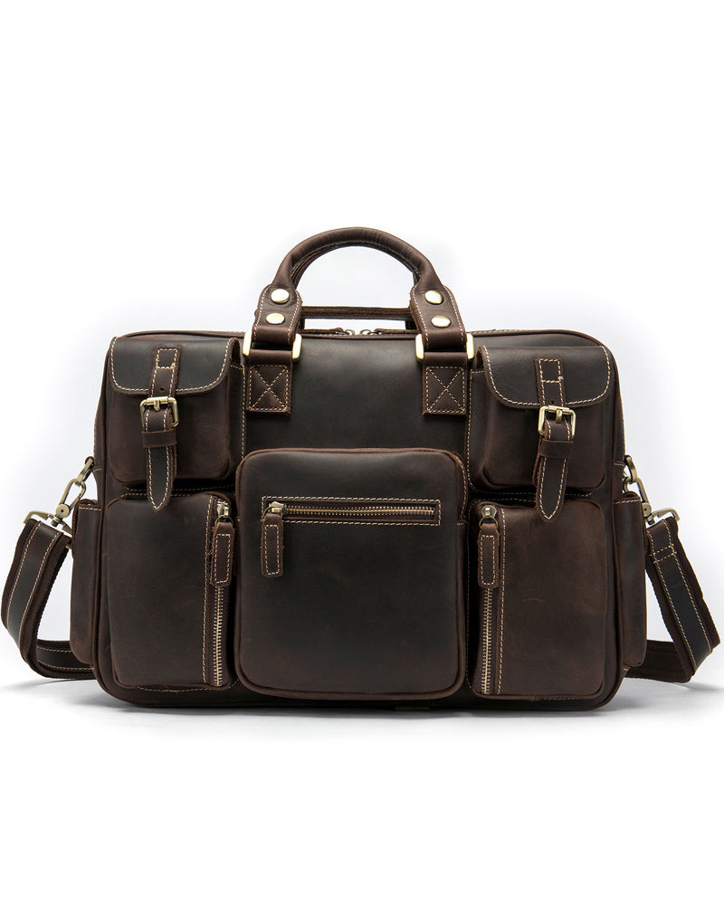 Leather Briefcase/ Laptop Bag - Chase - Alexandre Leon | coffee-brown