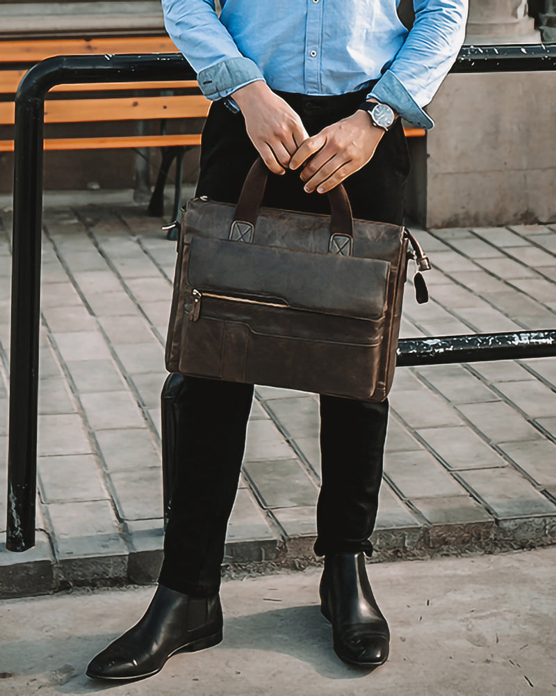 Leather Briefcase/ Laptop Bag - Cole [Gray] - Alexandre Leon