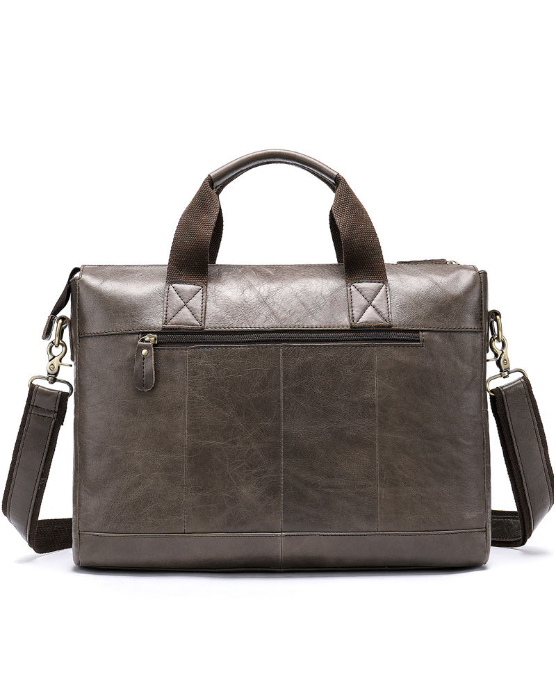 Leather Briefcase/ Laptop Bag - Cole [Gray] - Alexandre Leon