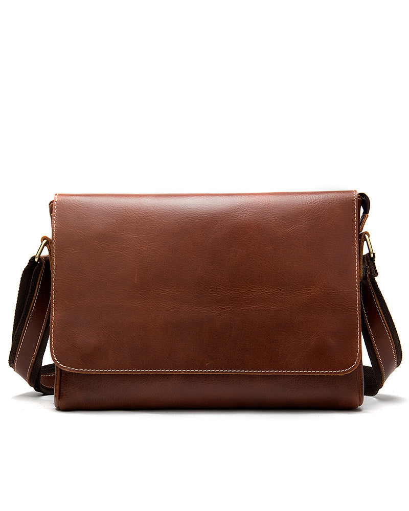 Leather Crossbody Bag / Mini Messenger Bag - Dominic - Alexandre Leon | red-brown
