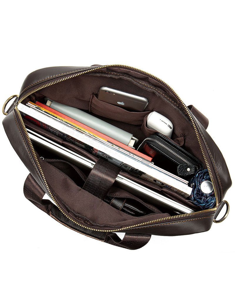 Leather Briefcase/ Laptop Bag - Harrison [Coffee Brown] - Alexandre Leon