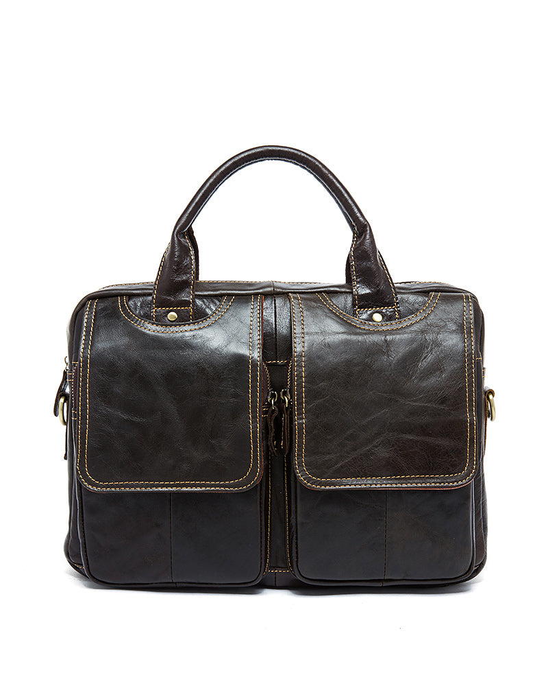 Leather Briefcase/ Laptop Bag - Nathaniel - Alexandre Leon | dark-coffee-brown