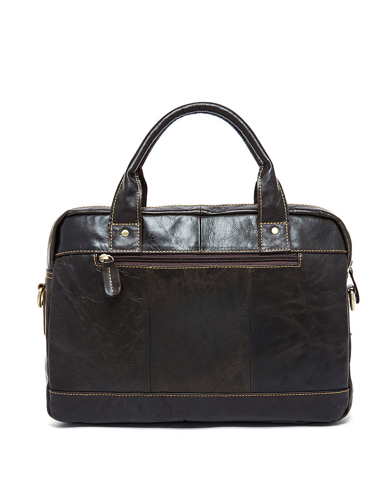 Leather Briefcase/ Laptop Bag - Nathaniel - Alexandre Leon | dark-coffee-brown