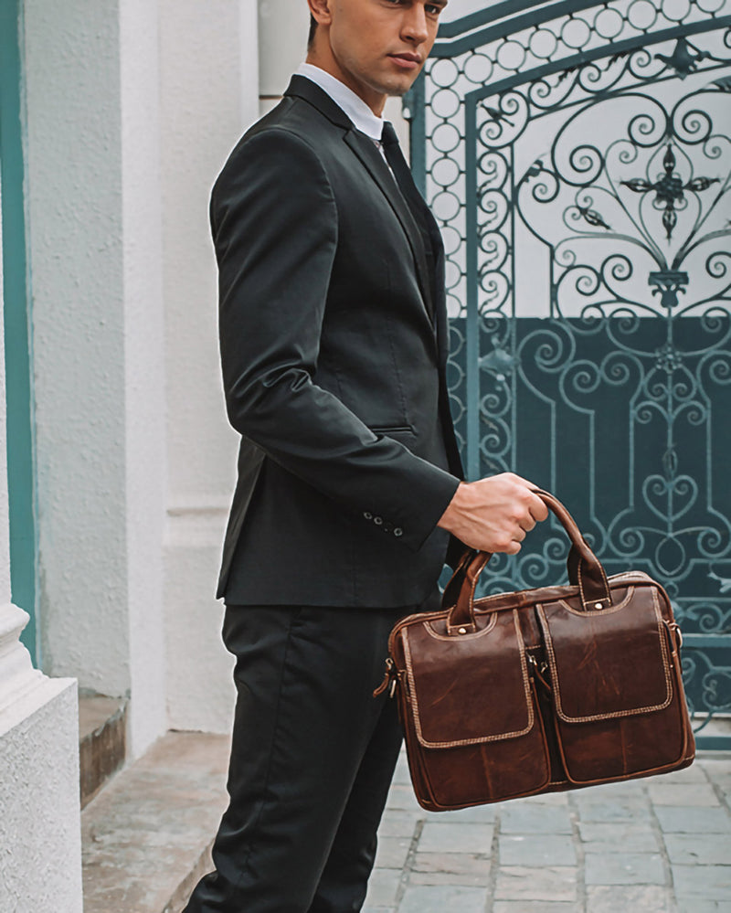 Leather Briefcase/ Laptop Bag - Nathaniel - Alexandre Leon | red-brown