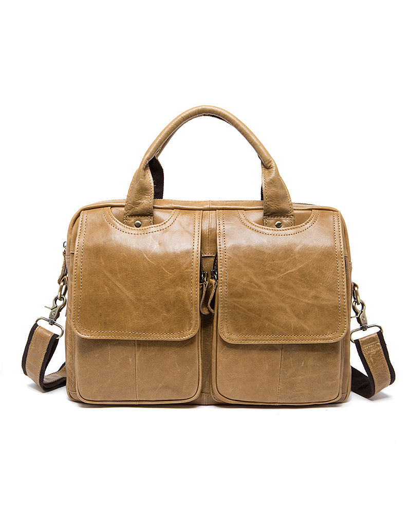 Leather Briefcase/ Laptop Bag - Nathaniel - Alexandre Leon | yellow-brown