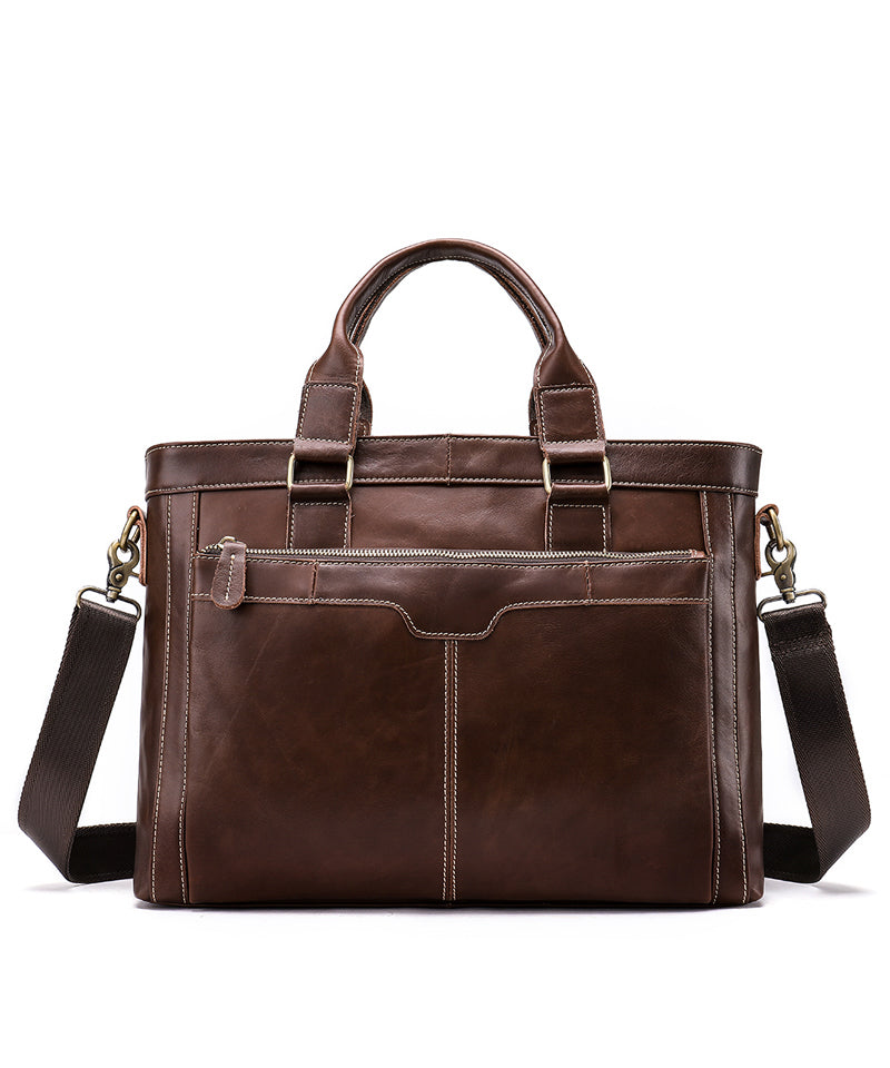Leather Briefcase/ Laptop Bag - Parker [Coffee Brown] - Alexandre Leon