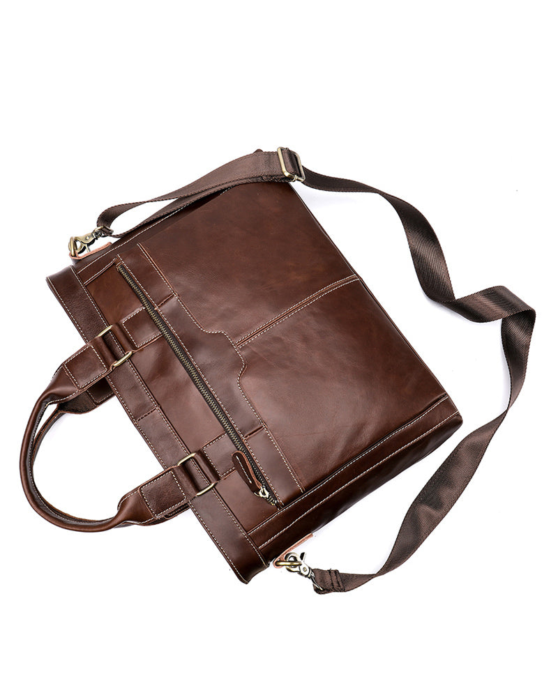 Leather Briefcase/ Laptop Bag - Parker [Coffee Brown] - Alexandre Leon