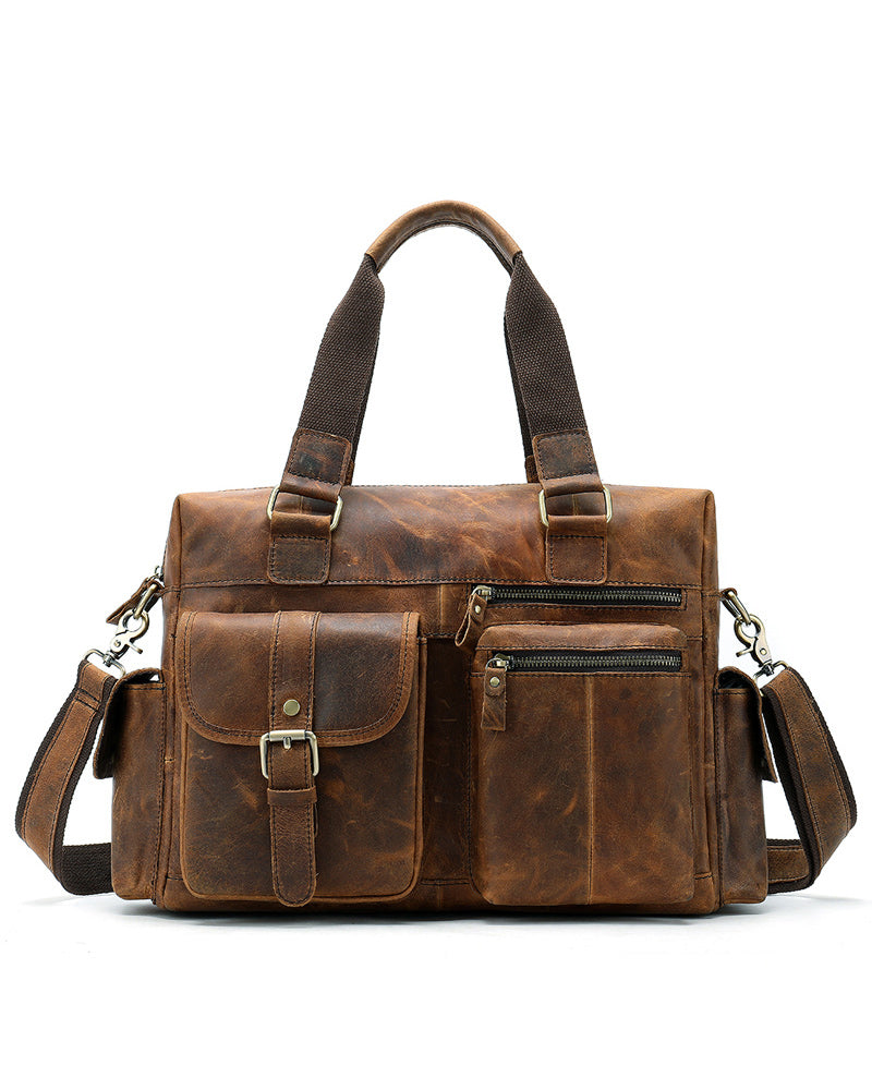 Leather Briefcase/ Laptop Bag - Roman [Coffee Brown] - Alexandre Leon