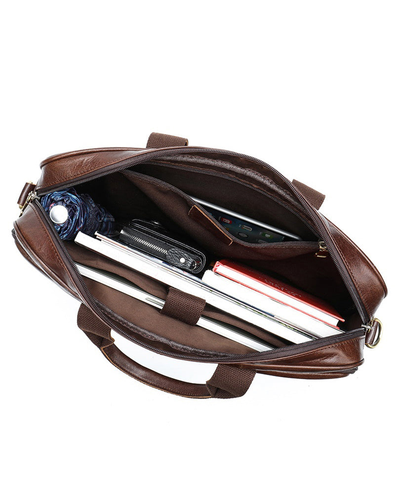 Leather Briefcase/ Laptop Bag - Sawyer [Brown] - Alexandre Leon