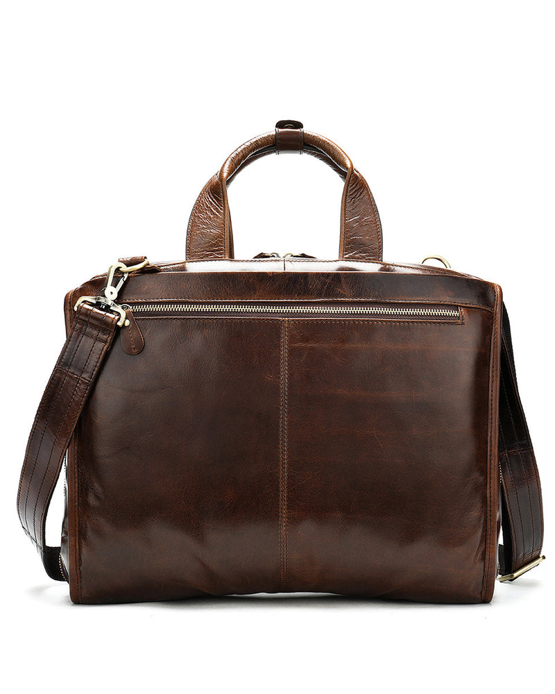 Leather Briefcase/ Laptop Bag - Silas [Coffee Brown] - Alexandre Leon