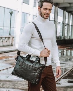 Leather Briefcase/ Laptop Bag - Tristan [Coffee Brown] - Alexandre Leon