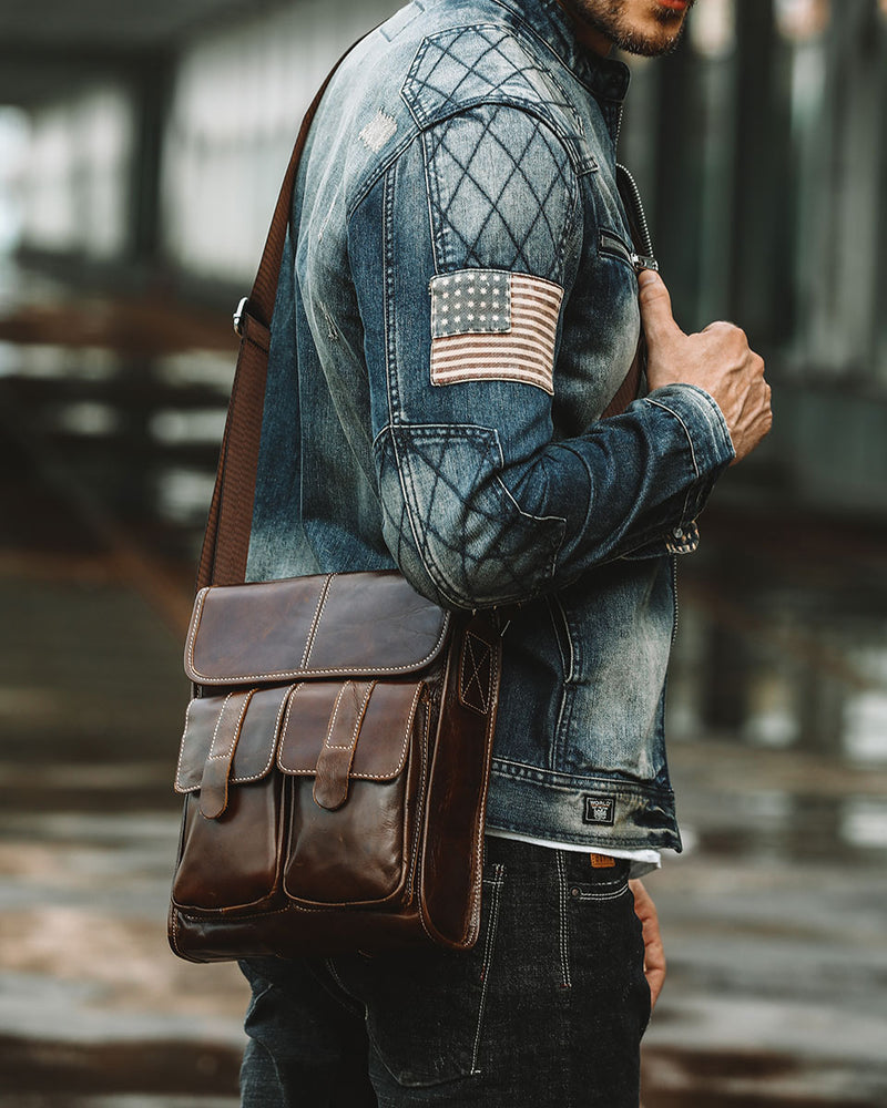 Leather Crossbody Bag / Mini Messenger Bag - Ezra [Coffee Brown]
