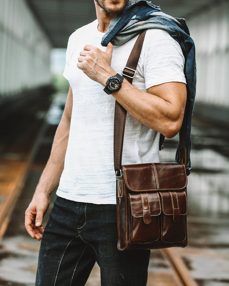 Leather Crossbody Bag / Mini Messenger Bag - Ezra [Coffee Brown]