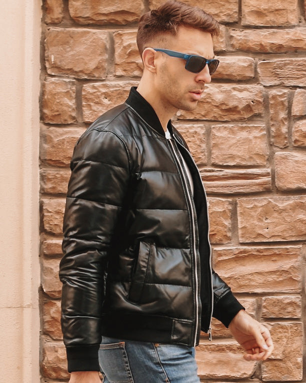 Puffer Leather Jacket - Sergio [Black] - Alexandre León